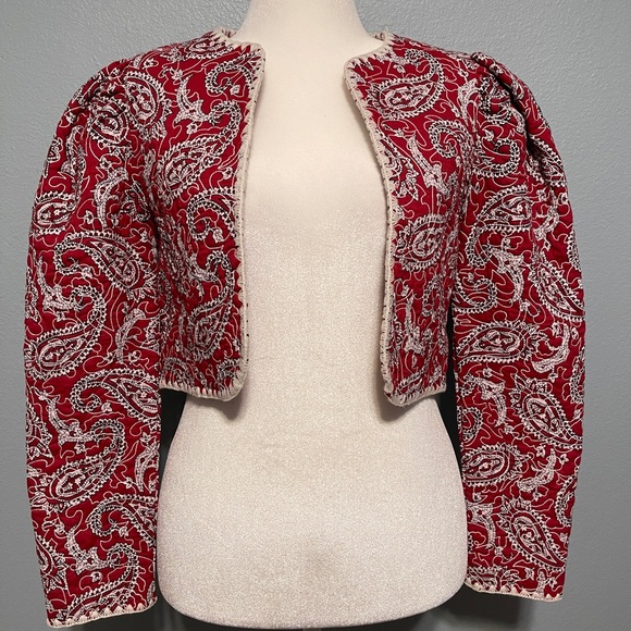Sea New York Red Paisley Quilted Look Cropped Jacket Artsy Whimsical Chic Small - Picture 4 of 8